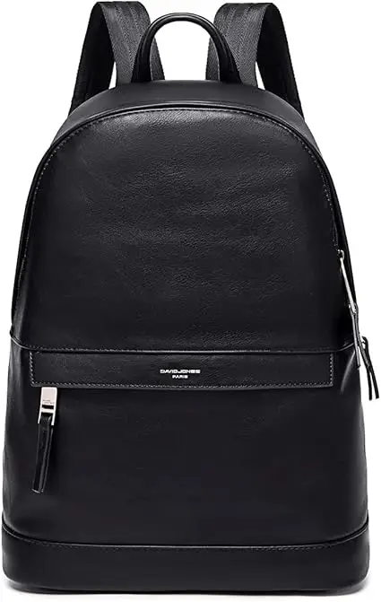 David Jones - Bolso Mochila Hombre - Morral Cuero Piel PU Suave - Backpack Daypack Casual - Bolsos de Mano Hombro Trabajo Viaje Escolar Universidad Colegio Ocio Elegante - Negro