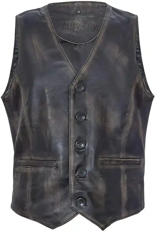 Infinity Leather Hombres Elegante Conker Chaleco de Cuero Negro