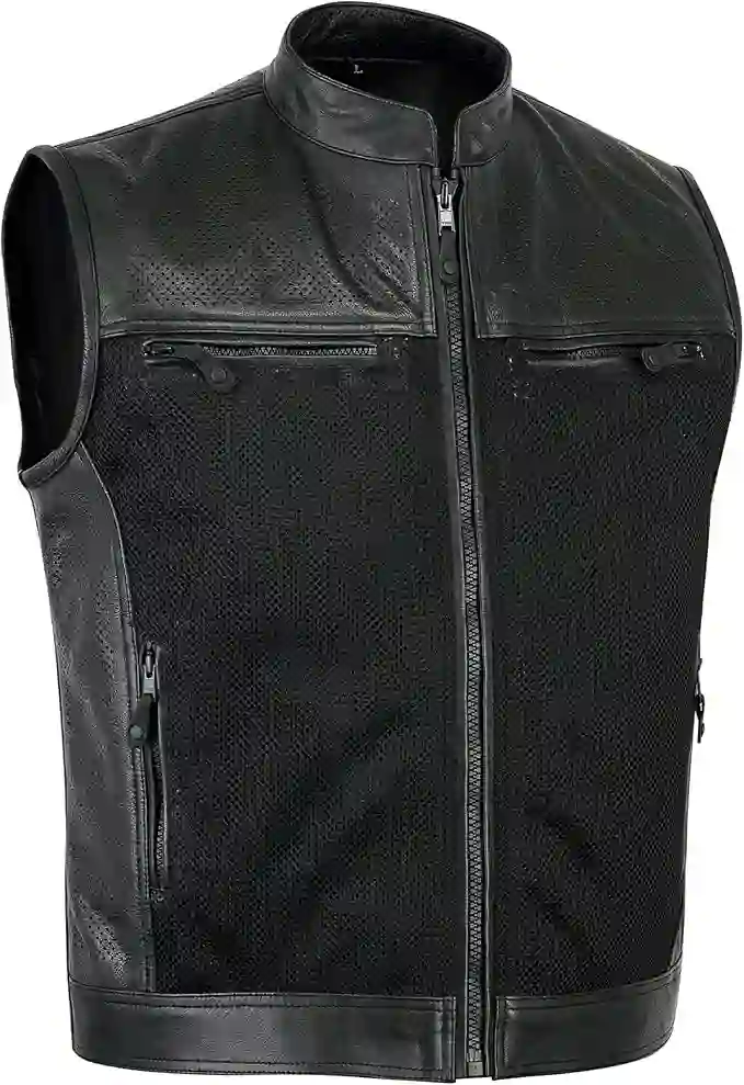 Leatherick Chaleco de cuero auténtico duradero estilo perforado para hombre excelente estilo