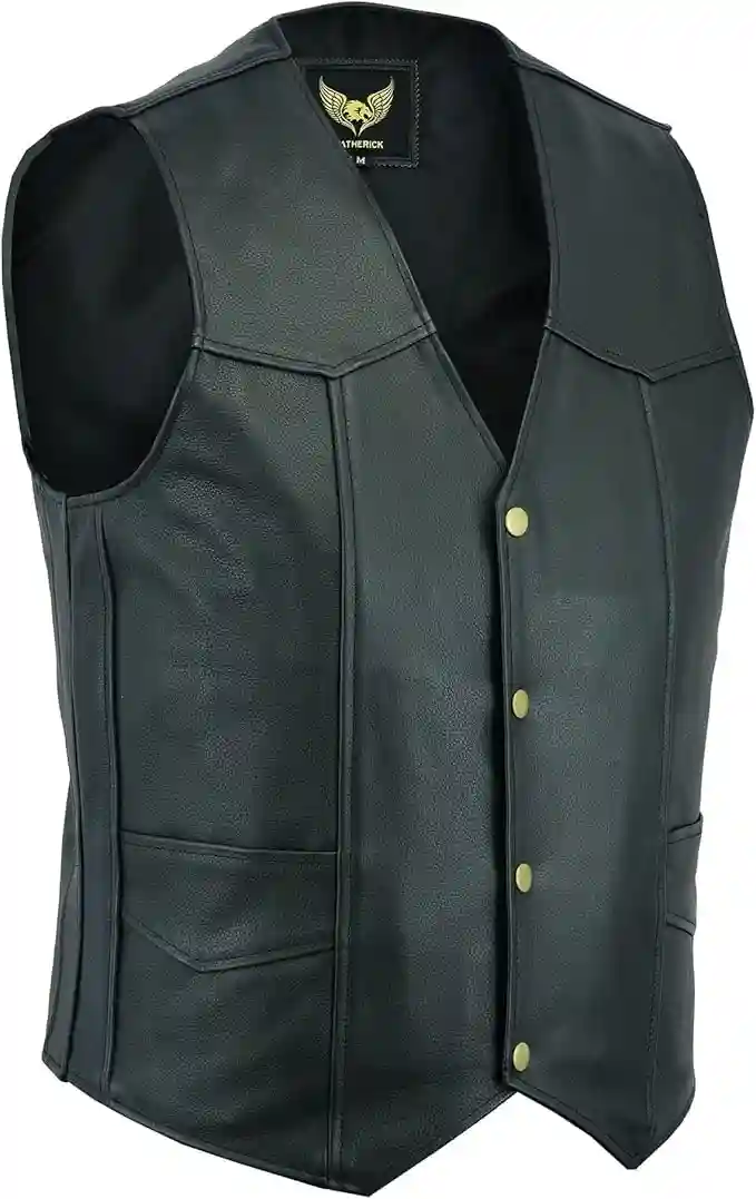 Leatherick Chaleco de cuero real para hombre, estilo motorista Moda casual
