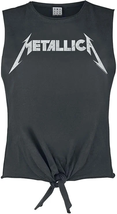 Metallica Amplified Collection - White Logo Mujer Top Gris Marengo Regular