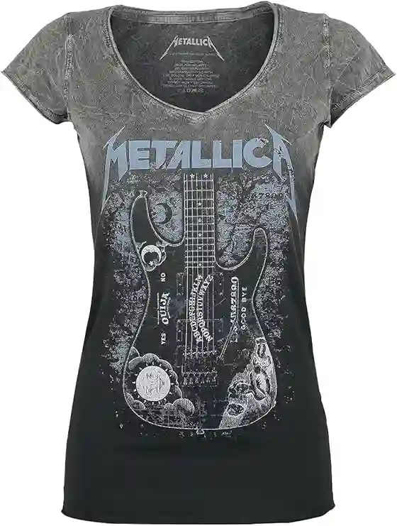 Metallica Ouija Guitar Mujer Camiseta Negro/Gris Vorne Bedruckt Regular