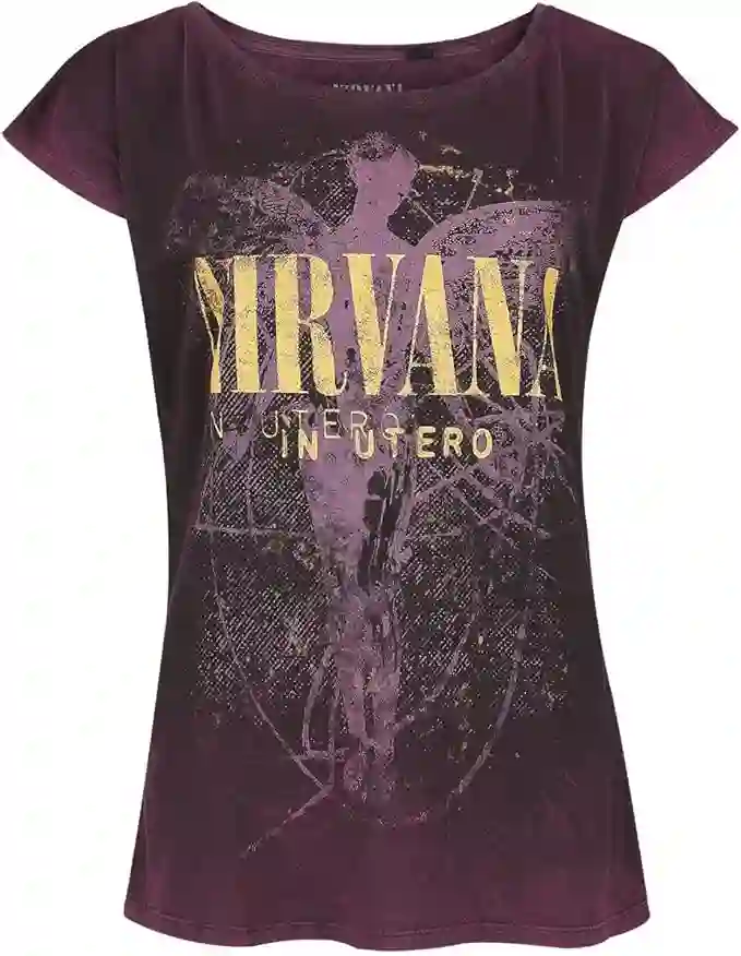 Nirvana In Utero Dye Mujer Camiseta Rojo Vino Vorne Bedruckt, Hinten Bedruckt Regular