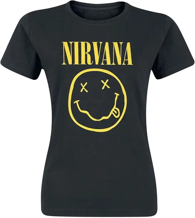 Nirvana Smiley Logo Mujer Camiseta Negro S 100% algodón Regular