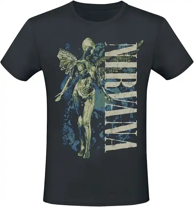 Nirvana Vertical Logo Hombre Camiseta Negro Regular