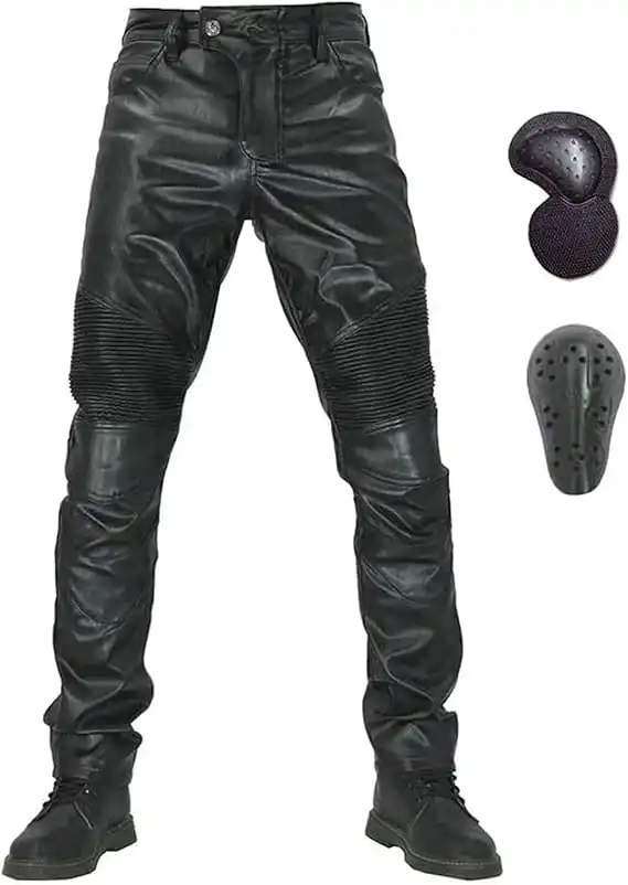 Pantalones De Cuero Elásticos Protectores De La Motocicleta, Pantalones Rectos Impermeables Y A Prueba De Viento De La Motocicleta, Pantalones Anticaída