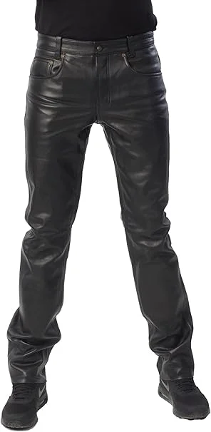 Pantalones de Cuero para Hombres - Jeans de Cuero Genuino - Pantalones de Motociclista - Pantalones de Motociclista