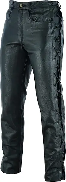 Texpeed Pantalones de Cuero para Hombre - Pantalón Motero Negro con Cordones con Cordones tamaños