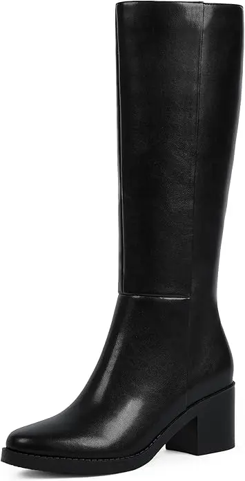 Knee High Boots for Women 2.56" Chunky Heel Round Toe Side Zipper Fall Winter Dress Tall Boots for Women