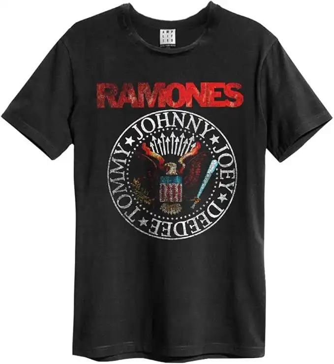 Amplified - Camiseta Vintage Seal Ramones para Hombre (XS) (Carbón, Rojo, Blanco)