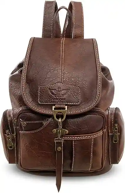 FANDARE Retro Mochila Mochilas Tipo Casual Bolsas Escolares Bolsa de Hombro Bolsa de Viaje Daypacks Bolsos de Mujer Hombre Adolescente Al Aire Libre Viaje Compras Excursionismo PU Marron Oscuro