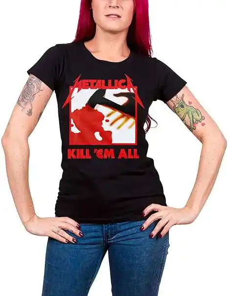 Metallica T Shirt Kill Em All Tracks Band Logo Oficial De Las Mujeres Skinny Fit