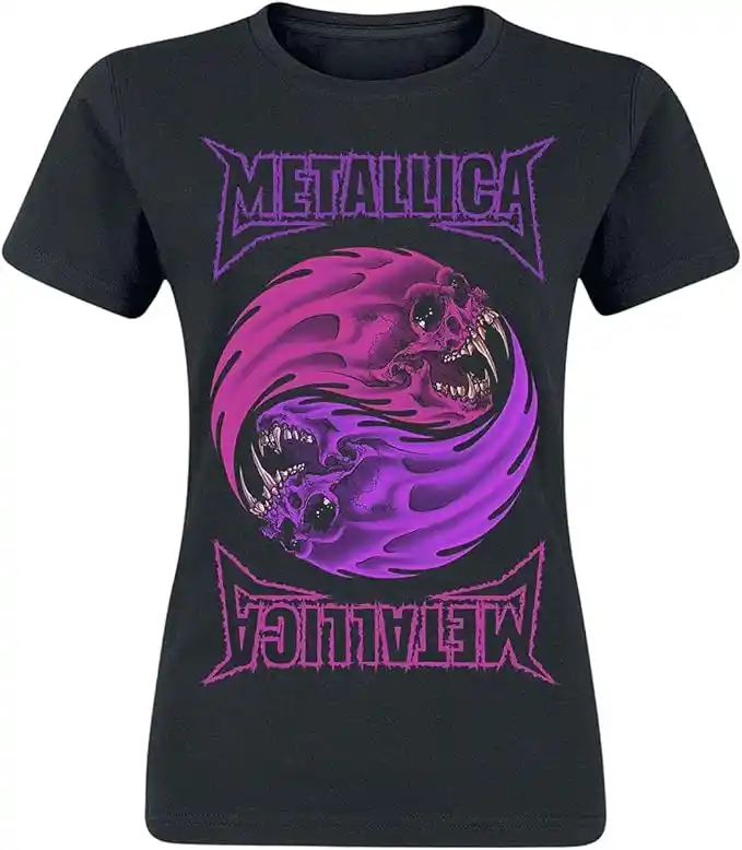 Metallica Yin Yang Mujer Camiseta Negro Regular