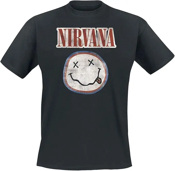 Nirvana Distressed Logo Hombre Camiseta Negro Regular
