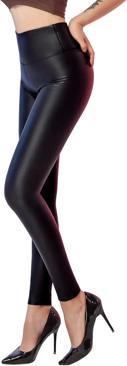 SOGNO D'ORO Leggings Cuero para Mujer Pantalones Medias de Cuero de imitación Pantalones de Cuero Sexy Pantalones de PU elásticos de Cintura Alta Ajustados Sexy