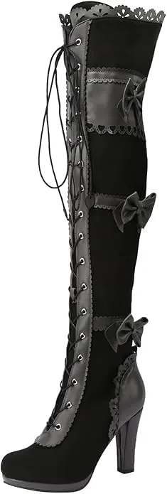 Botas altas hasta el muslo sobre la rodilla para mujer, tacón alto, estilo steampunk, gótico, victoriano, con cordones