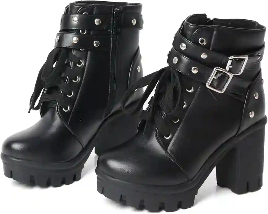 Botas góticas de tacón grueso para mujer, botines de combate con plataforma negra, remaches punk góticos con cierre