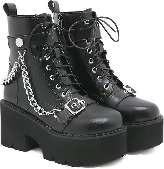Botas góticas de plataforma con cordones para mujer, botas de combate góticas de bloque grueso, estilo punk
