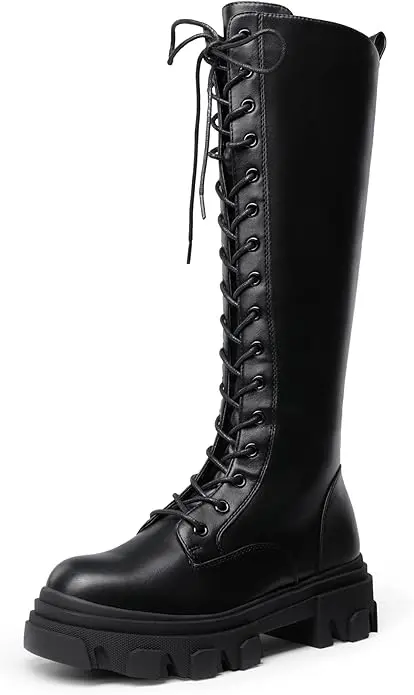 DREAM PAIRS Botas Militares Mujer de Caña Larga hasta Rodillas de Plataforma Botas de Combate Invierno con Cremallera