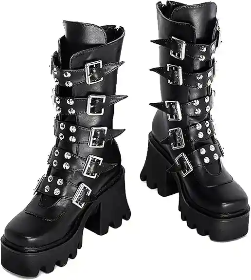 Ladies Winter nero Gothic Punk Platform Boots Women Cuckle Creeper Ceple