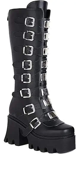 Mujer gótica Plataforma Botas Chunky Ins Aercycle Mid -Calf Combat Knee Boots