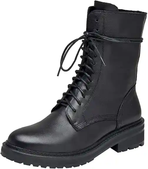 rismart Mujer Botas Militar Moteras Cuero Media pierna Invierno Guay Botines
